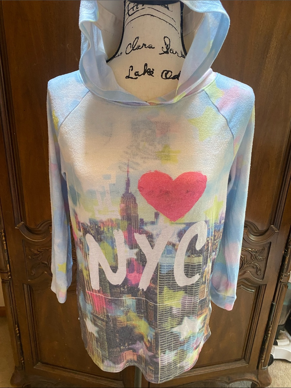 Justice Girls Long Sleeve Hoodie Tee - Pastel Multi with Pink Heart